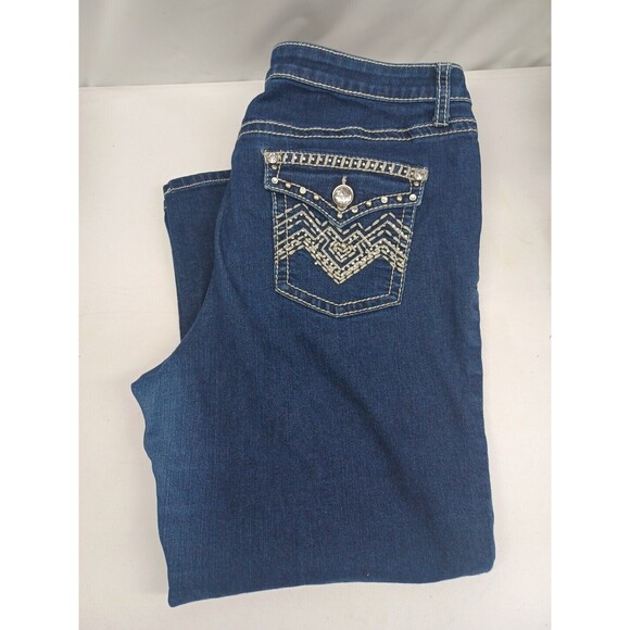 Apt 9 Straight Leg Capri Blue Jeans Stretch Sz 14 Rhinestone Flap Pockets - Picture 4 of 7